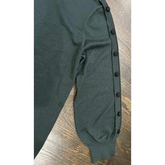 Karl Lagerfeld Sweater Women’s Large Green Puff Balloon Sleeve Buttons Preppy - Picture 4 of 10
